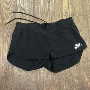 Nike Womens Swim Shorts Lace Up Mid-Rise Pull-On Nike Logo Print Black Size M